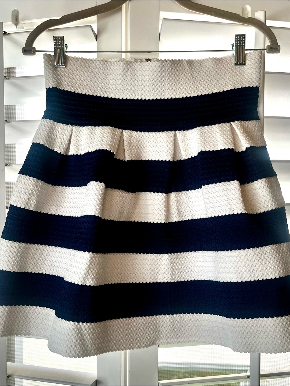 Striped Navy and White Short pleated Skirt  M-XL